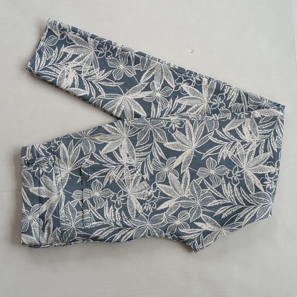 Faded Glory Floral Leafy Tropical Leggings M Blue Off White - Picture 1 of 12